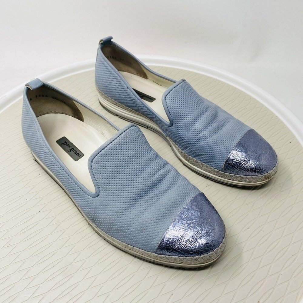 Paul Green Women Posh Flats US 8 UK 5.5 Blue Leather Cap Toe Shoes Slip …